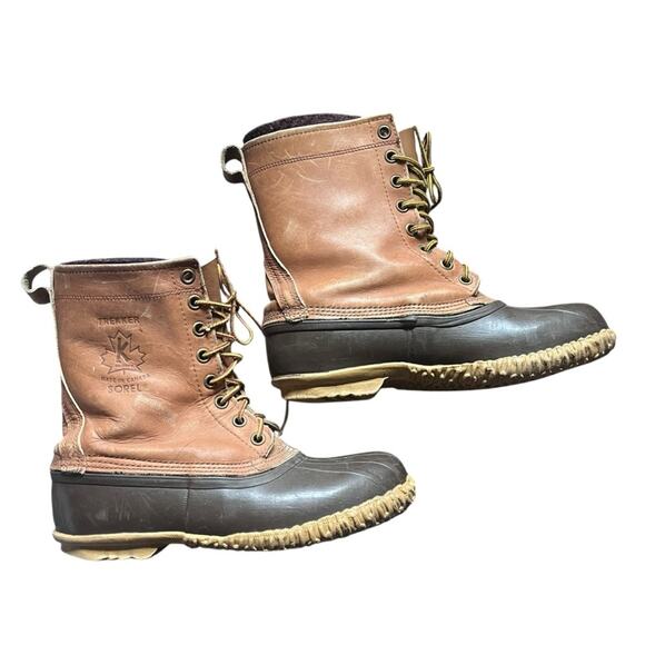 Sorel | Men's Trekker Duck Rain Snow Boots Wool Leather Waterproof Brown Tan - Picture 1 of 11